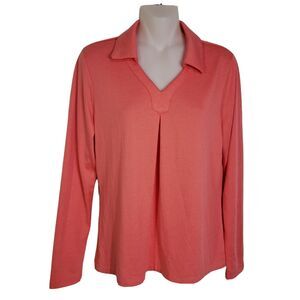 Denim & Co. Top XS Heavenly Jersey Long-Sleeve with Pleating Detail Warm Coral